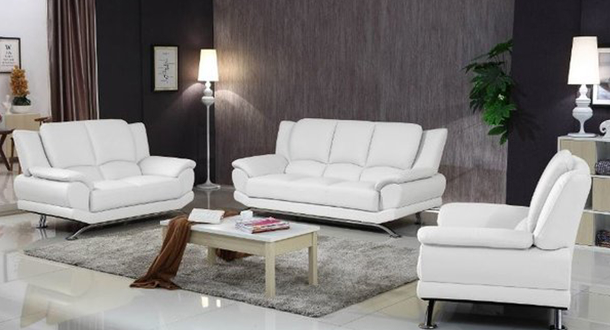 Milano Modern Leather Sofa Set (White) | matisseco
