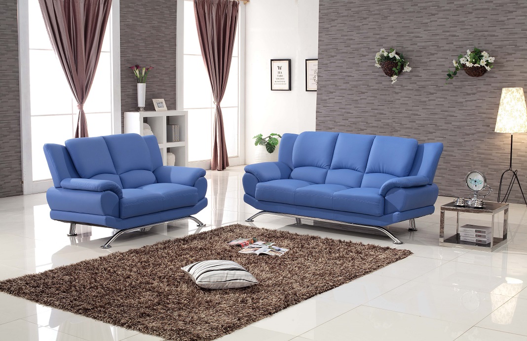milano blue leather reclining sofa