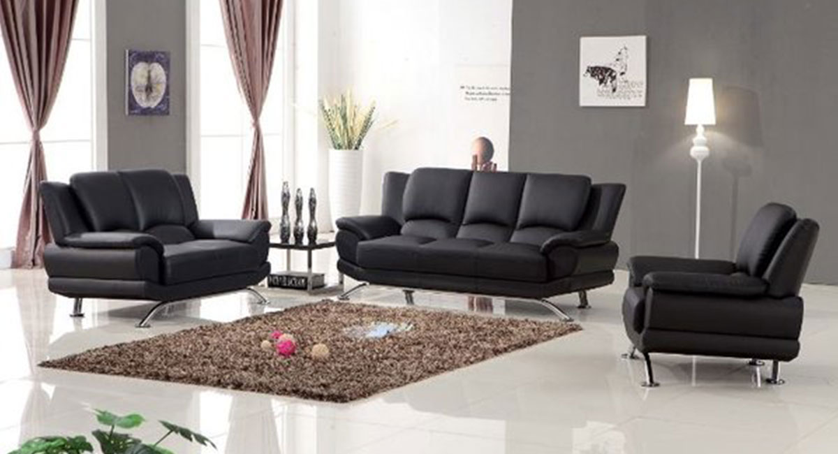 Milano Modern Leather Sofa Set Black