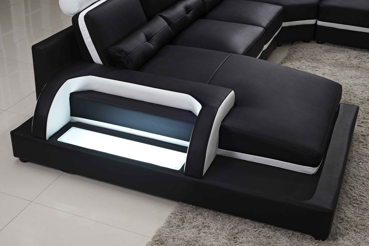 Mini Torro Sectional Sofa with LED Lights White-Black Trim 