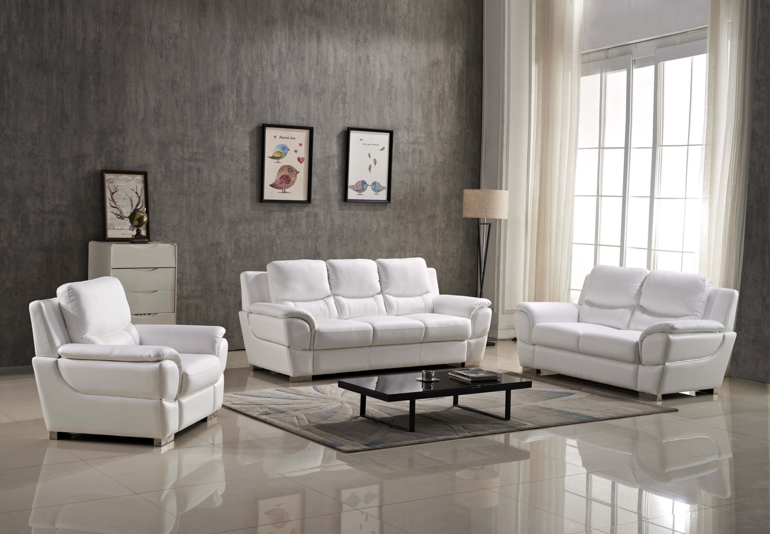 Kartier Leather Sofa Set White Matisseco