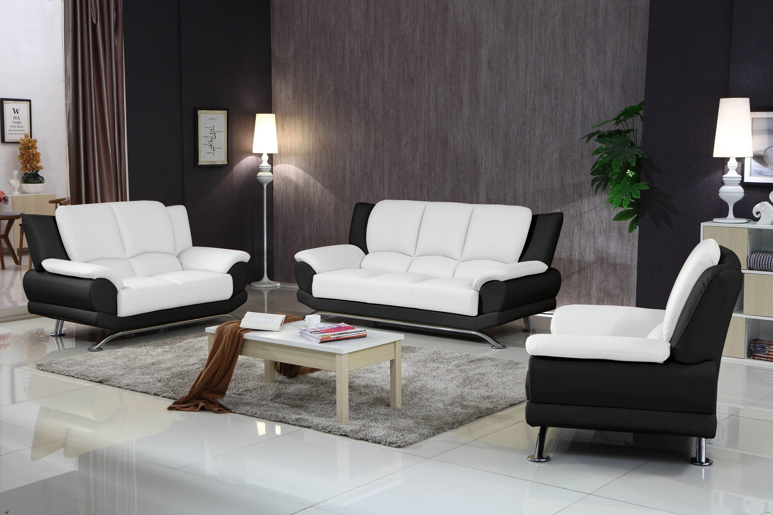 Milano Leather Sofa Set (Black & White) | matisseco